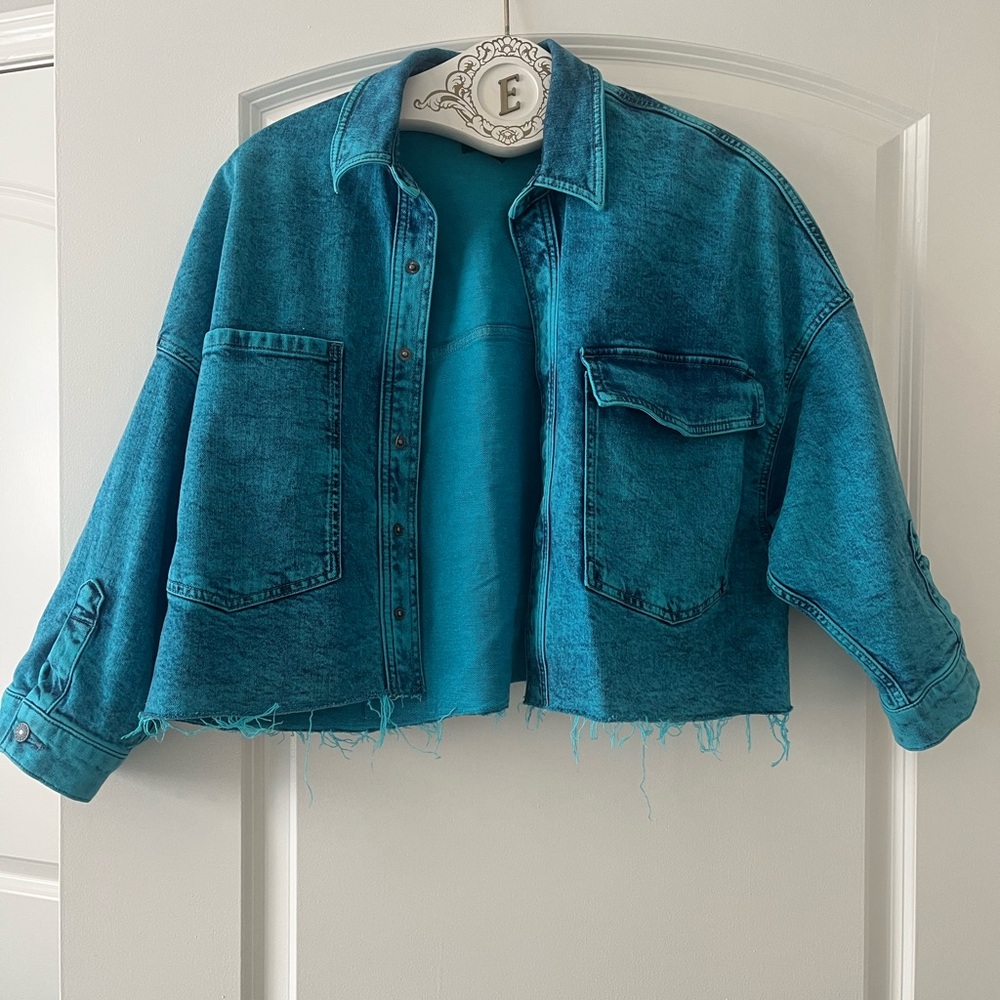 Express Turquoise Blue Denim Cropped Jacket